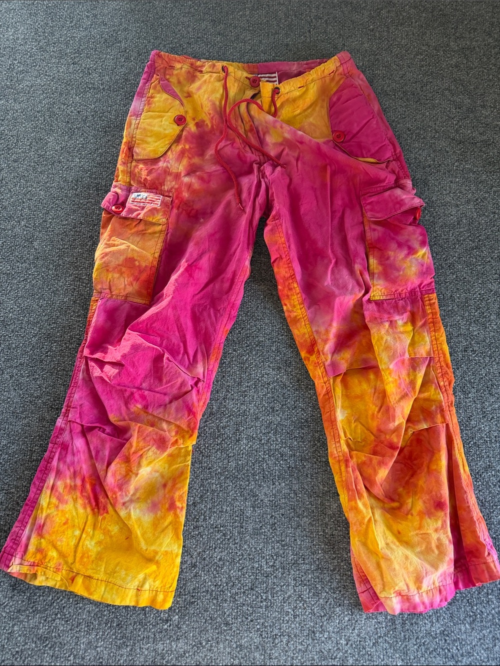 Vintage 90s Rave Bondage Pants UFO Skater Baggy Goth Punk Hip Hop Y2k Tie Dye S